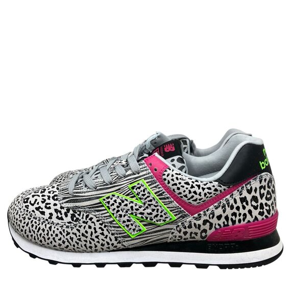 New Balance 574 Animal Print Sneakers 12 Leopard Zebra Pink Lime Retro - Picture 5 of 12